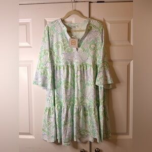 NWT Mary Square Leopard Lounge Blue Laguna Dress